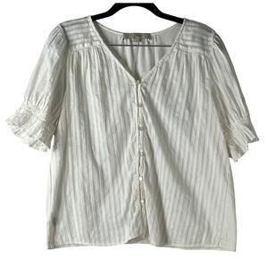 LOFT Petites Cream V Neck Puff Sleeve Button Front Blouse Size SP